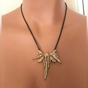 Alexis Bittar necklace with crystals in gold & gunmetal tone setting. New.
